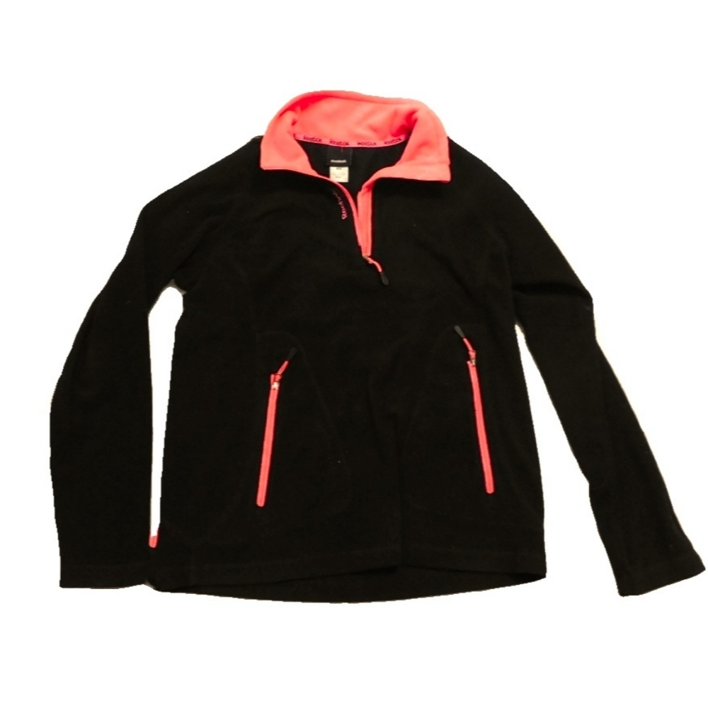 REEBOK WMNS BLK FLEECE 1/2 ZIP ORANGE TRIM PLLOVR - Picture 3 of 6
